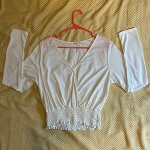 Moa Moa White Wrap Smocked Crop Blouse